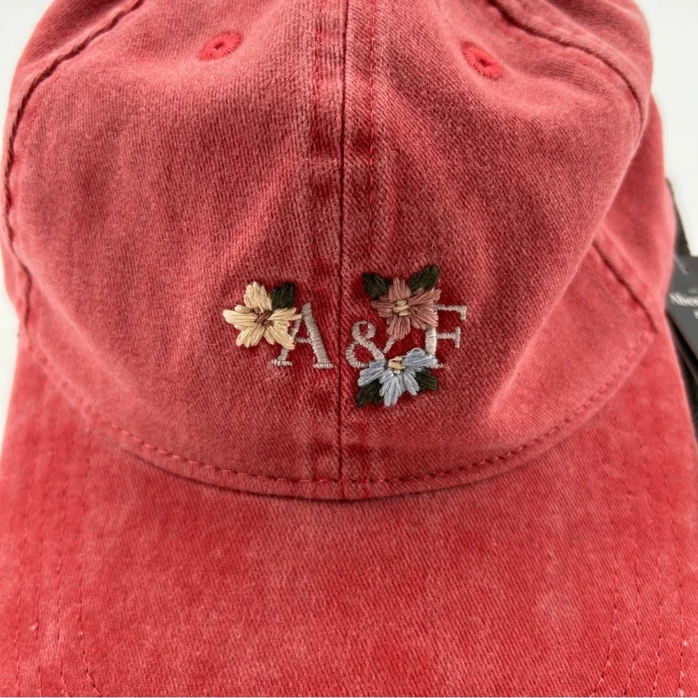 NWT Abercrombie & Fitch Distressed Floral Embroidered Logo Adjustable Hat Cap